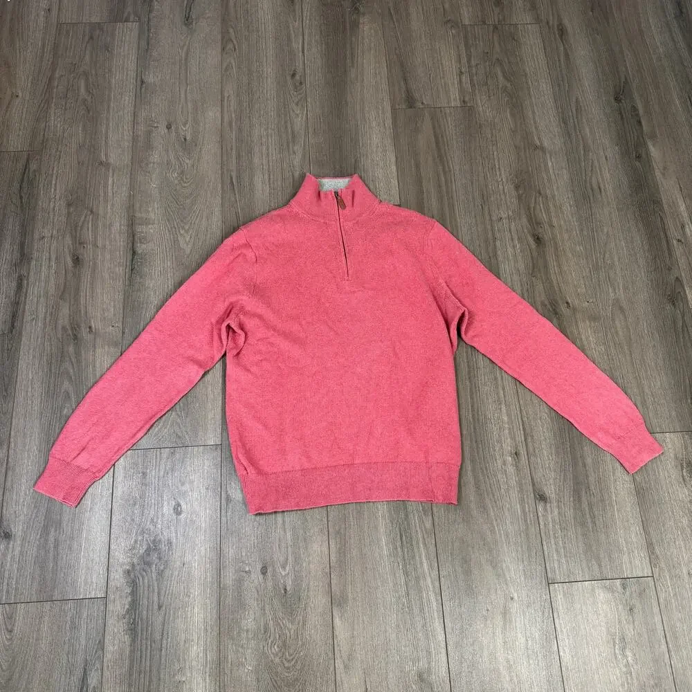 J.Crew Cotton Half Zip Sweater Mens M Pink Mock Neck Knitted Pullover Slim Fit